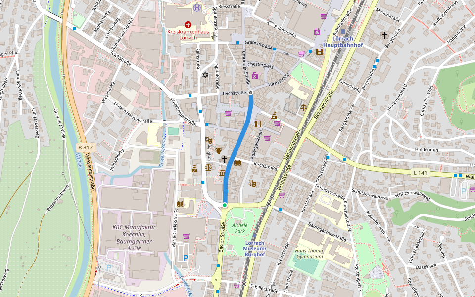 Basler Straße walking route map in Lörrach