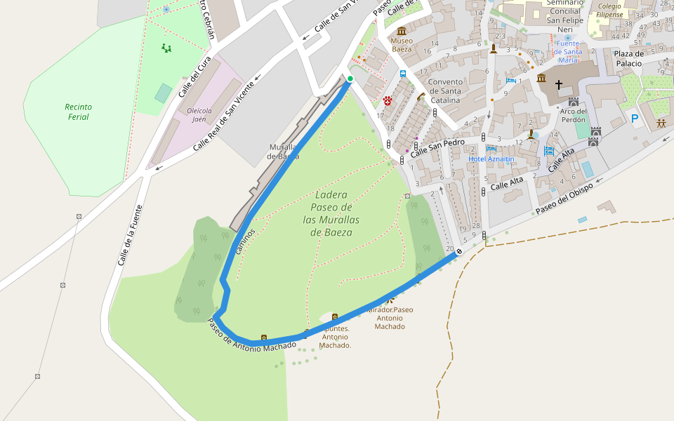 Paseo de Antonio Machado walking route map in Baeza