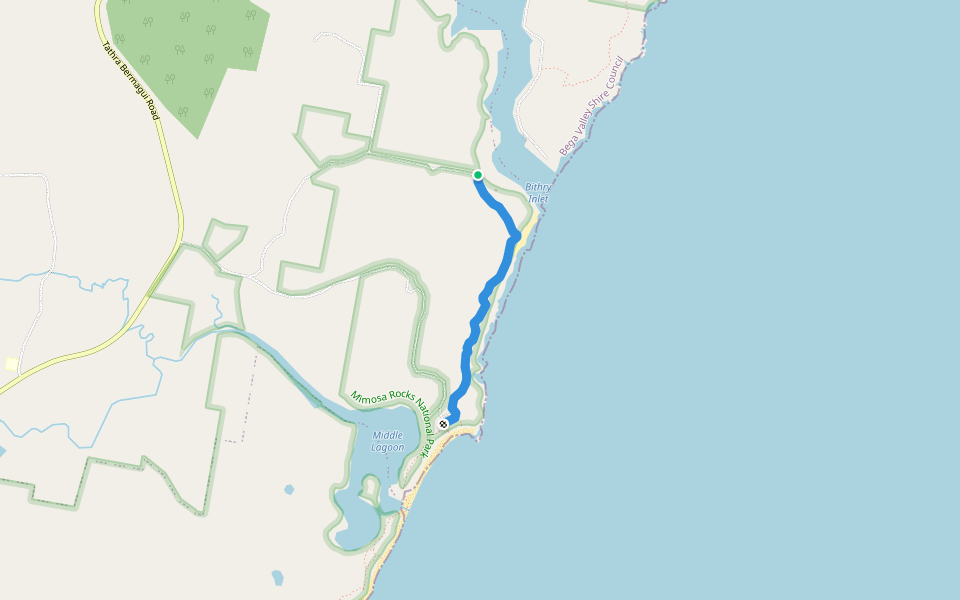 Penders Beach to Middle Beach track walking route map in Tanja