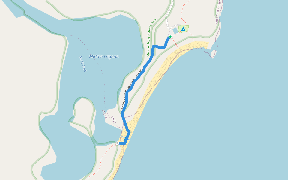 Middle Beach to Gillard's Beach track walking route map in Tanja