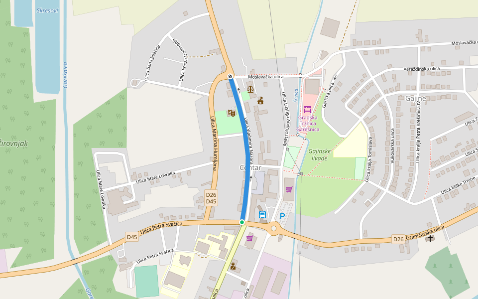 Ulica Vladimira Nazora walking route map in Garešnica