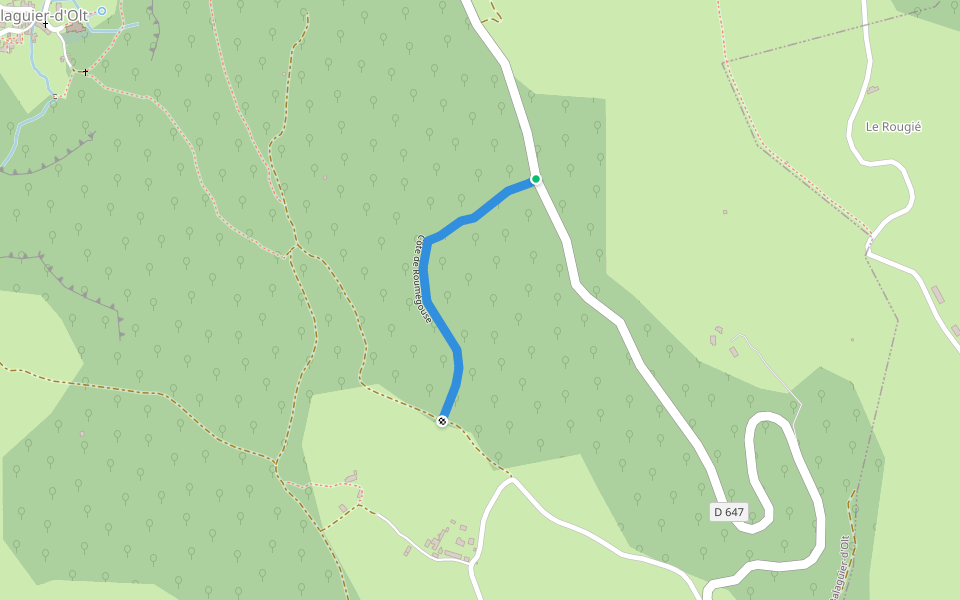 Côte de Roumégouse walking route map in Balaguier-d'Olt