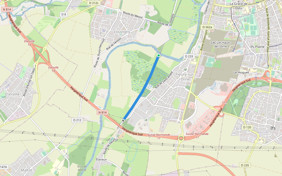 Chemin longeant l'ancienne voie férrée walking route map in Fleury-sur-Orne