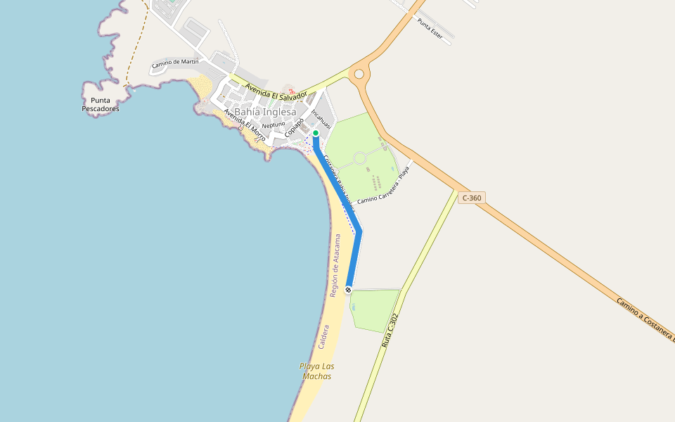 Costanera Playa Las Machas walking route map in Caldera