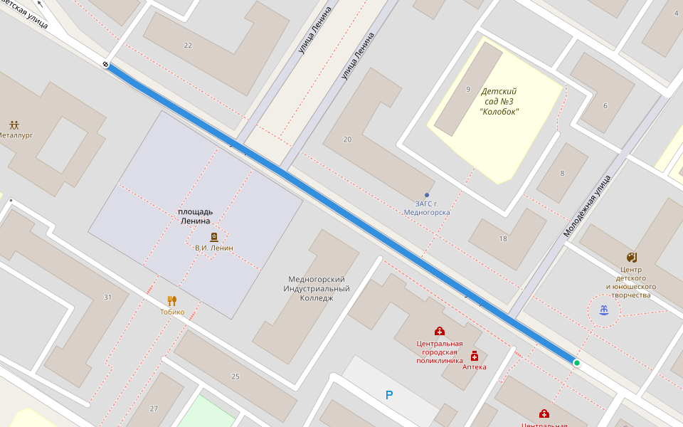 Советская улица walking route map in Mednogorsk