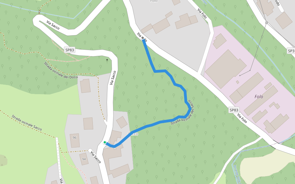 Strada Vicinale del Sacco walking route map in Sacco