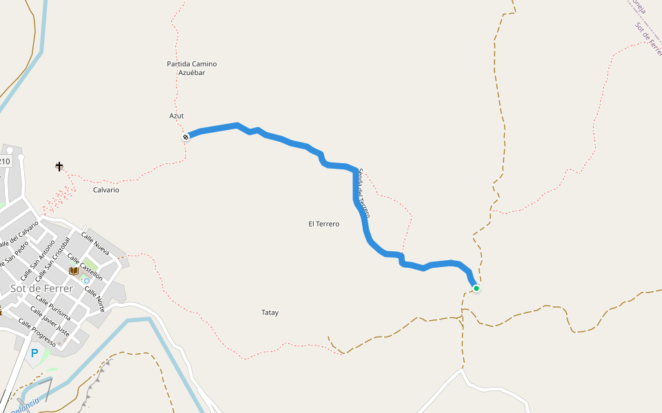 Senda del Terrero walking route map in Sot de Ferrer