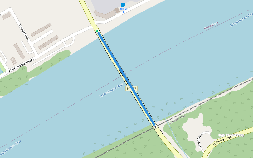 Walking Path Across East Bloomsburg Bride walking route map in Bloomsburg