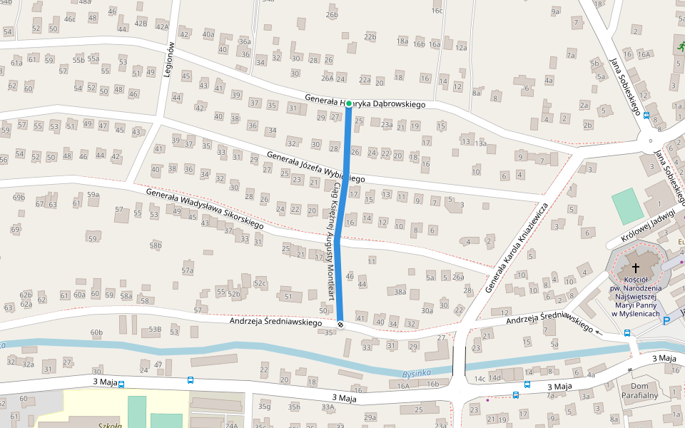 Ciąg Księżnej Augusty Montleart walking route map in Myślenice