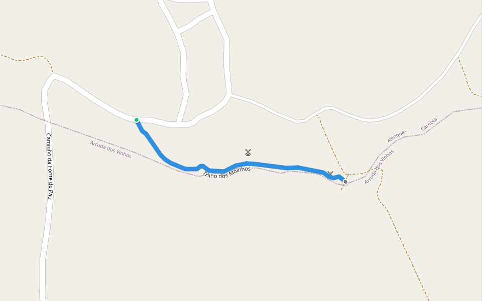 Trilho dos Moinhos walking route map in Arruda dos Vinhos