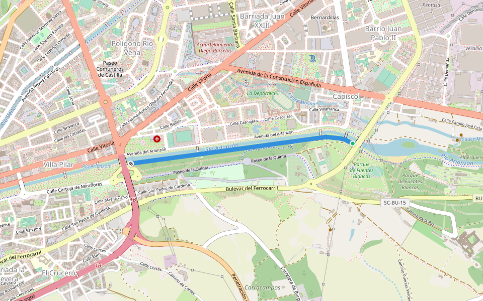 Paseo de los Atletas walking route map in Burgos