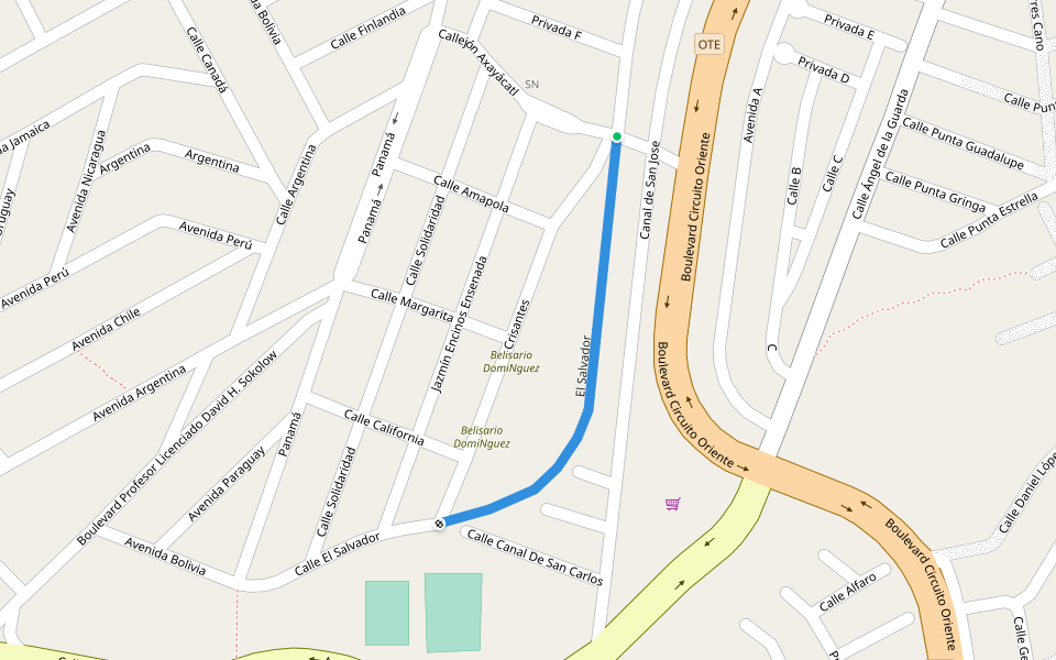 El Salvador walking route map in Ensenada