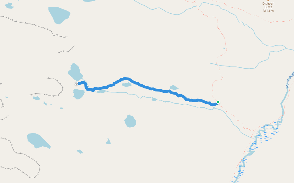 High Meadow Lake Trail walking route map in Lander
