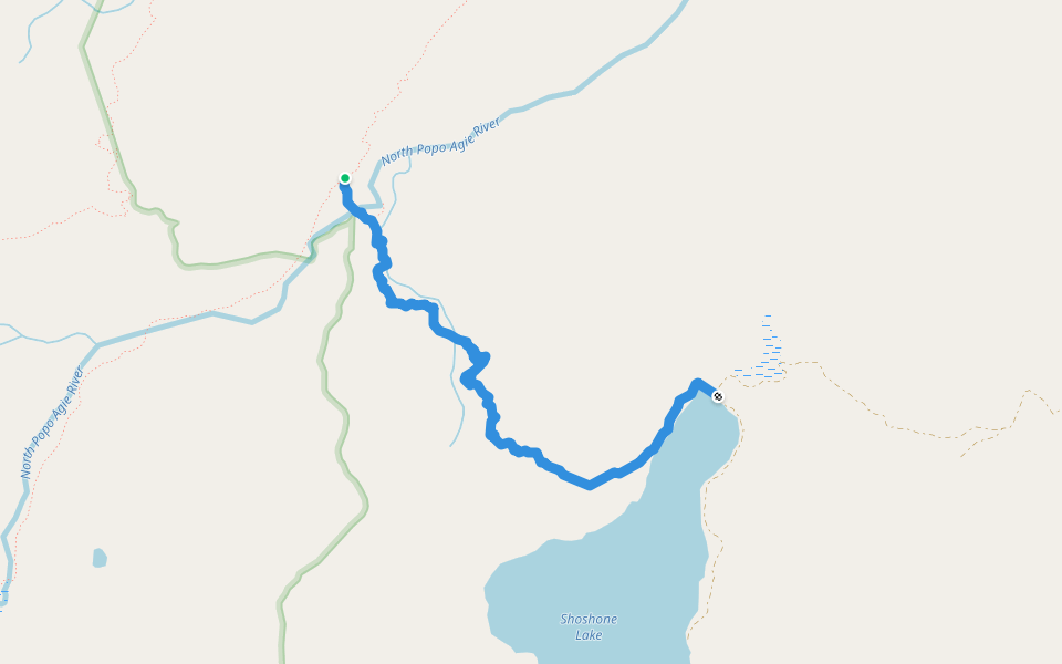 Shoshone Lake Trail walking route map in Lander