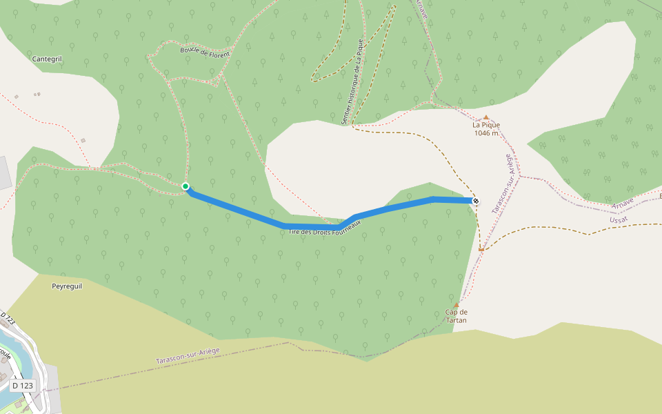 Tire des Droits Fourneaux walking route map in Tarascon-sur-Ariège