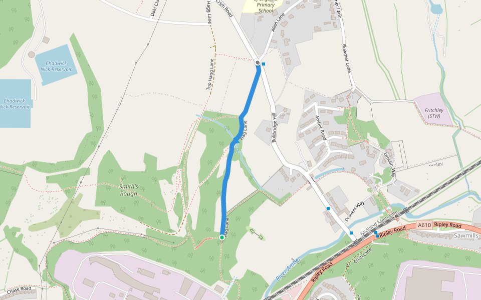 Hag Lane walking route map in Bullbridge