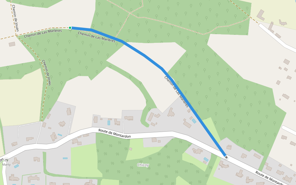 Chemin de Las Marlères walking route map in Buros