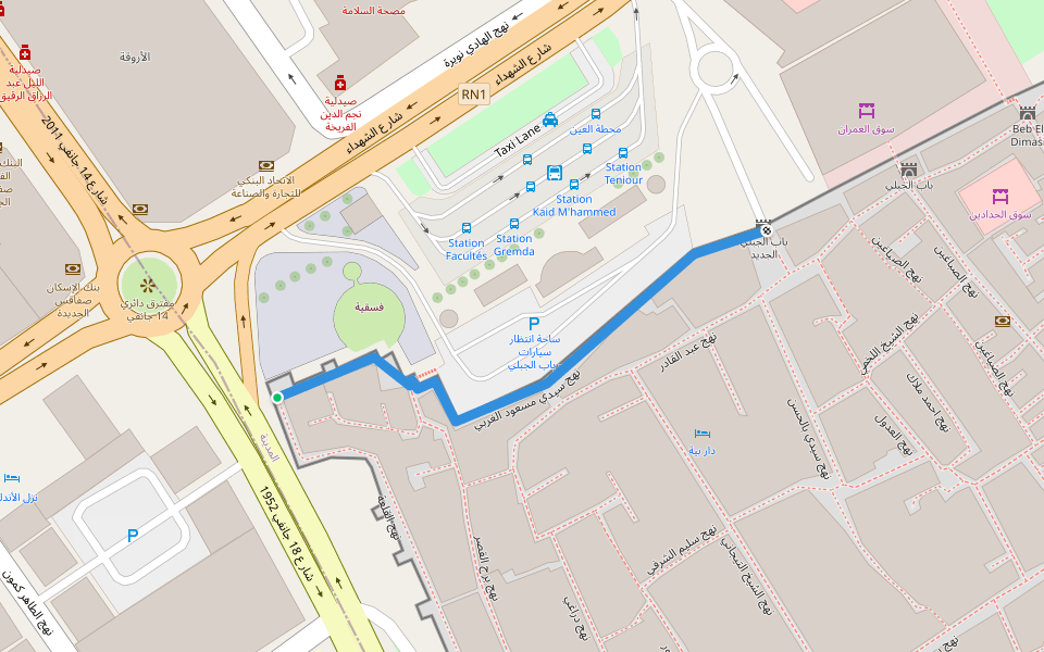 نهج سيدي مسعود الغربي walking route map in Sfax