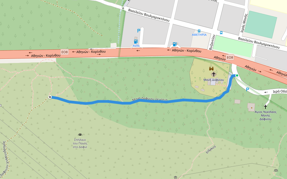 Μονη Δαφνιου ρεματια walking route map in Chaidari