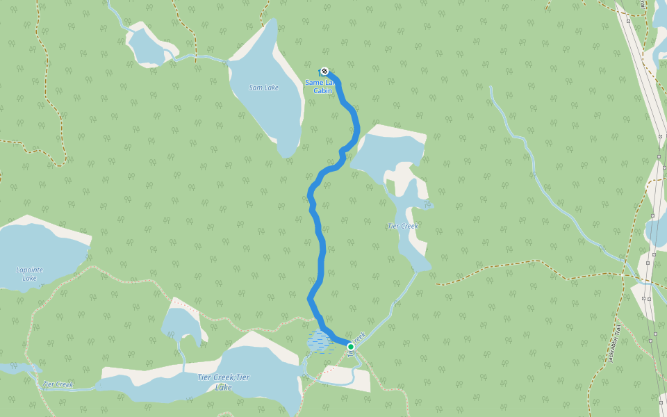 Sam Lake Trail walking route map in Searchmont