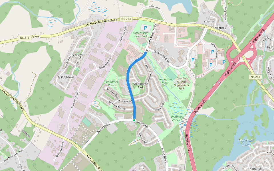 Gary Martin Drive Trail walking route map in Bedford
