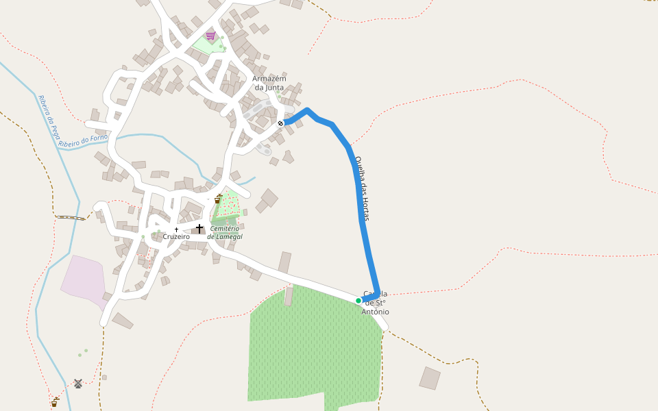 Quelha das Hortas walking route map in Lamegal