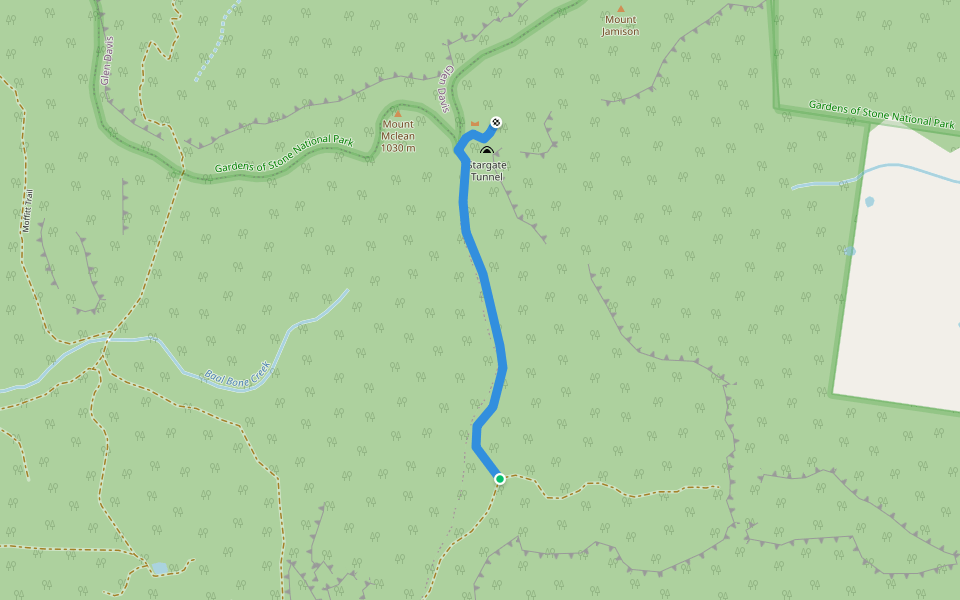 McLeans Pass Track walking route map in Wolgan Valley