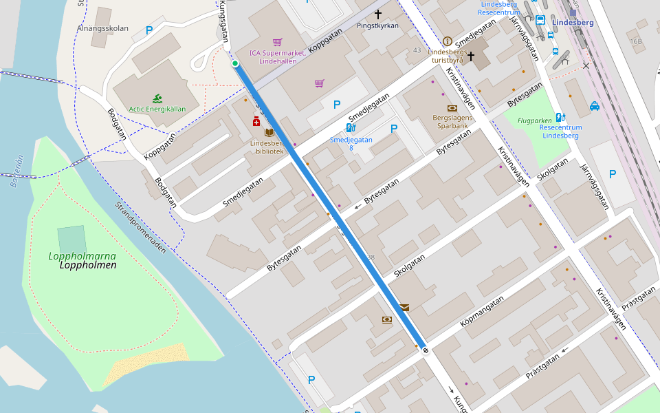 Kungsgatan walking route map in Lindesberg