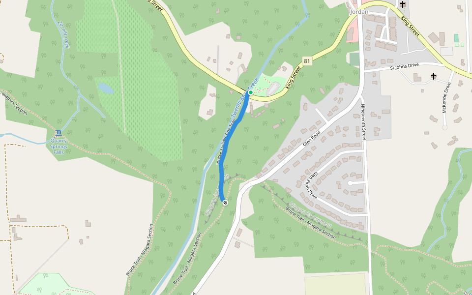 Jordan Hollow Side Trail walking route map in Lincoln