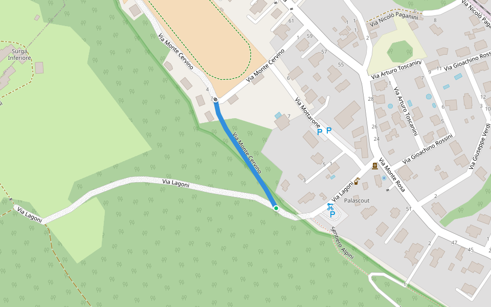 Via Monte Cervino walking route map in Dormelletto