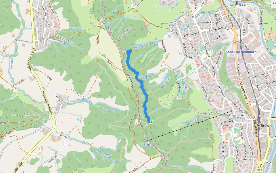 Unterer Querpfad Baldern walking route map in Adliswil