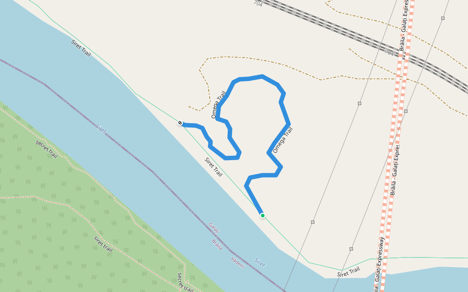 Omega Trail walking route map in Galați