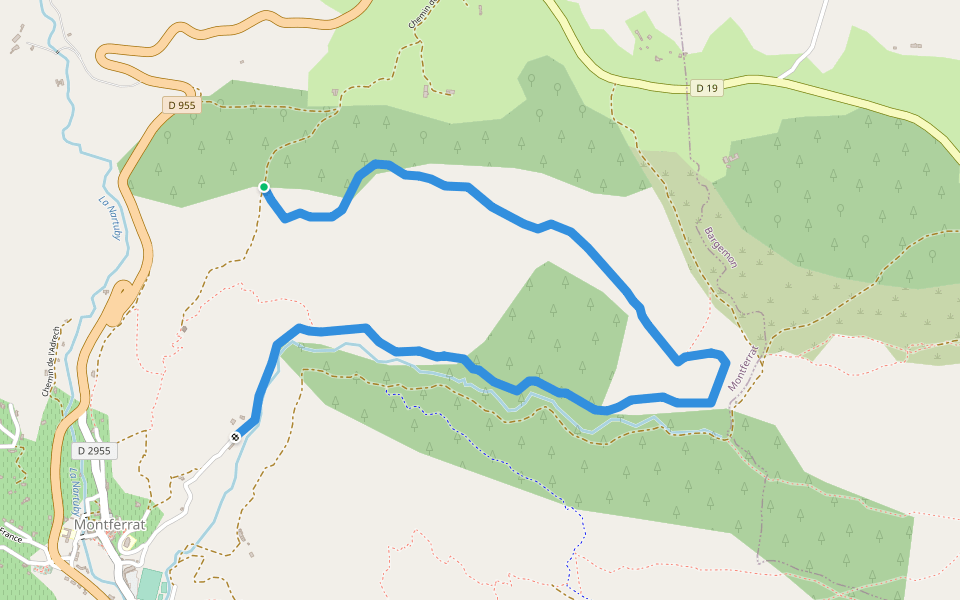 L'Eouviere walking route map in Montferrat