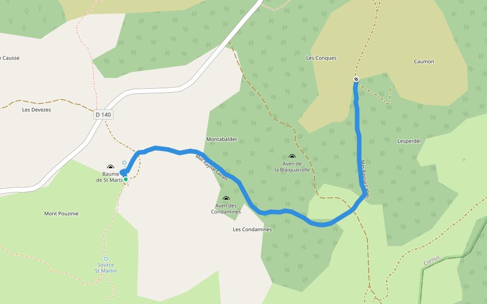 Mas Raynal Canals walking route map in Cornus