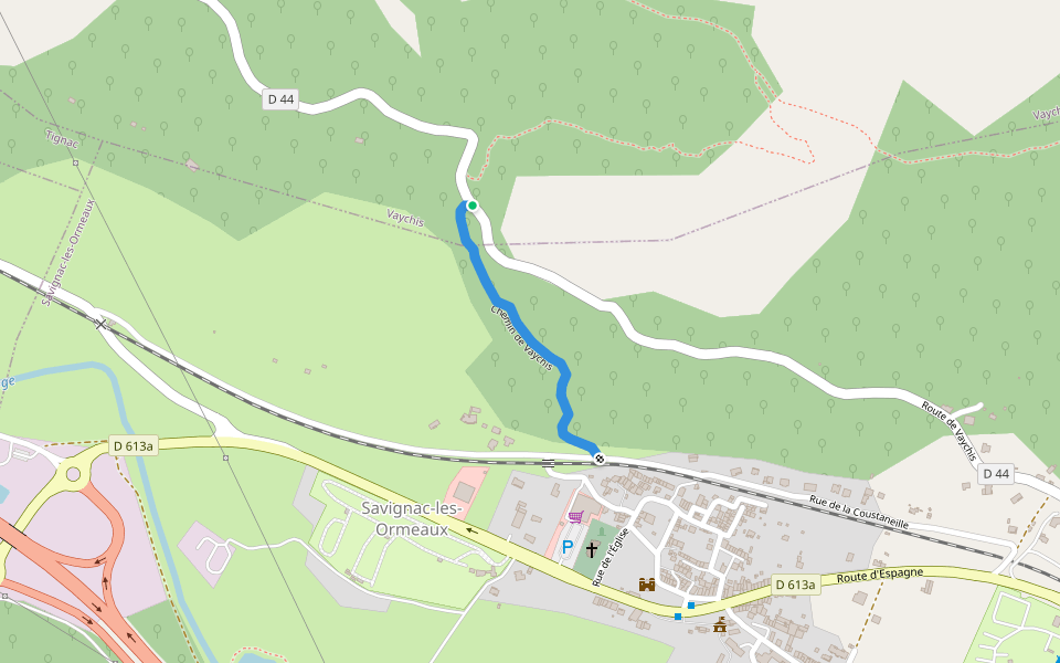 Chemin de Vaychis walking route map in Savignac-les-Ormeaux