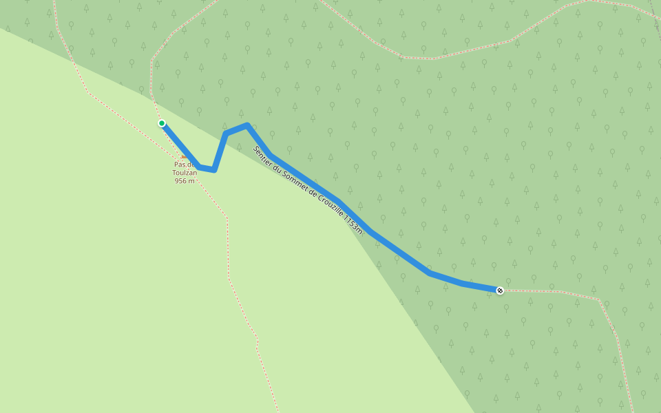 Sentier du Sommet de Crouzille 1153m walking route map in Verdun