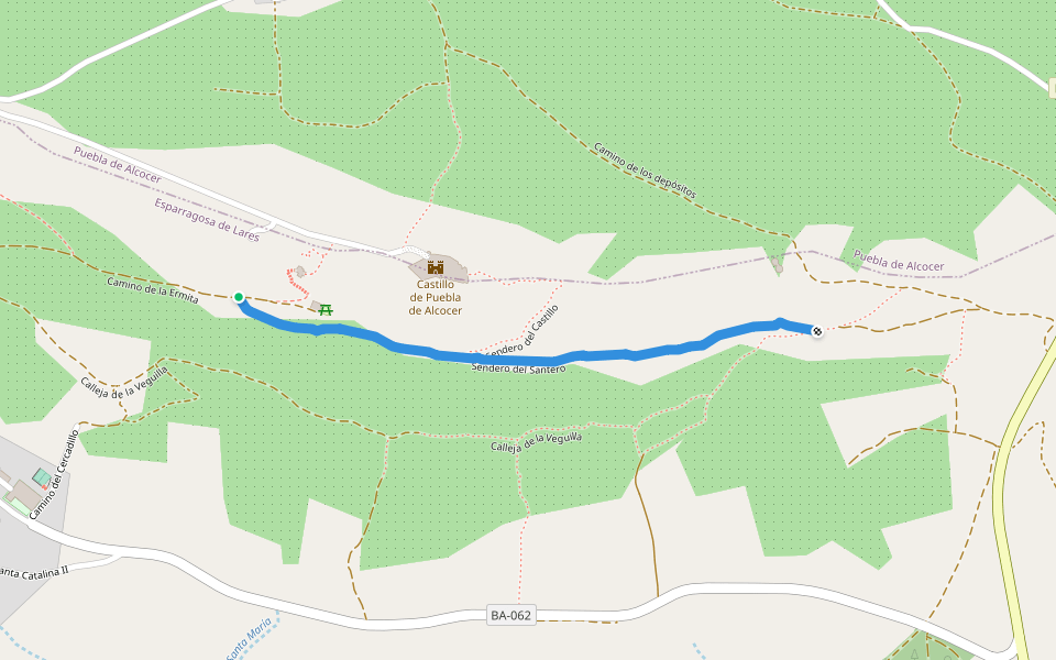 Sendero del Santero walking route map in Puebla de Alcocer