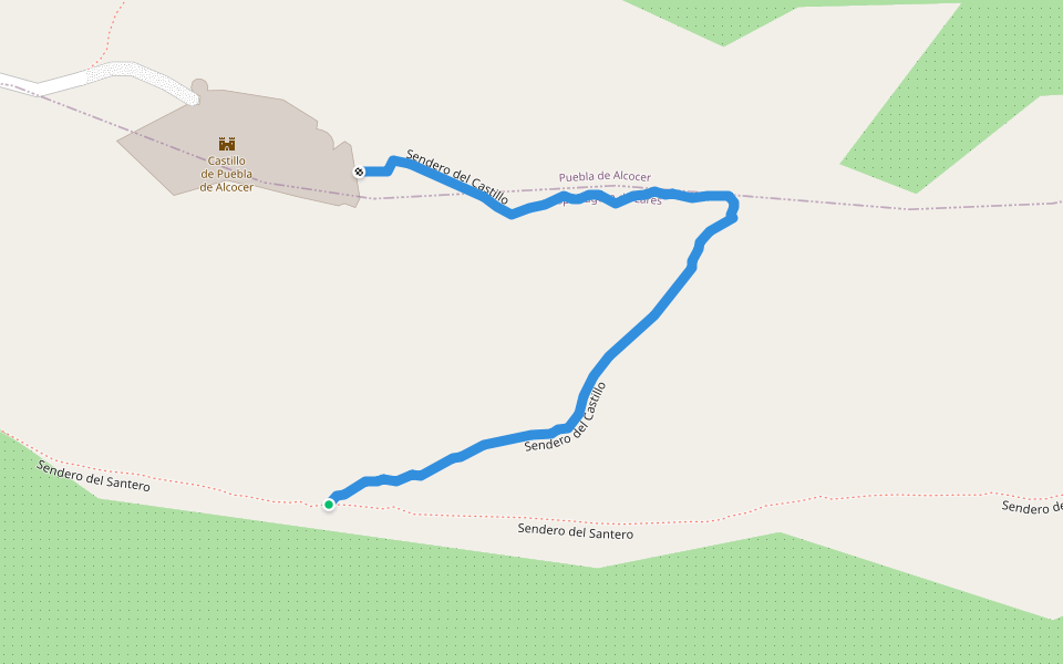 Sendero del Castillo walking route map in Puebla de Alcocer