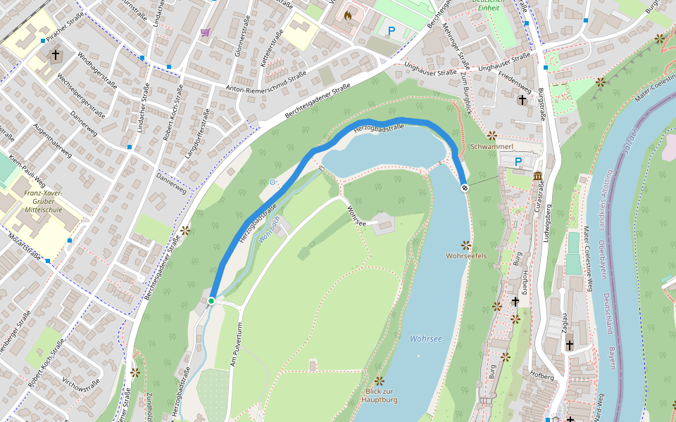 Herzogbadstraße walking route map in Burghausen