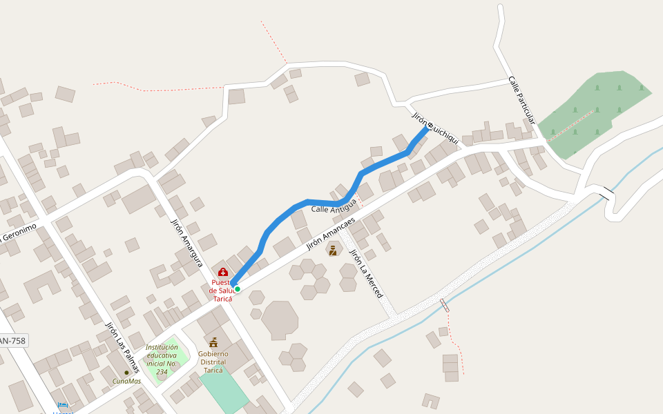 Calle Antigua walking route map in Tarica