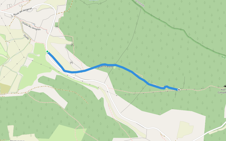 ancienne draille (bouchée) walking route map in Saint-Pierre-des-Tripiers