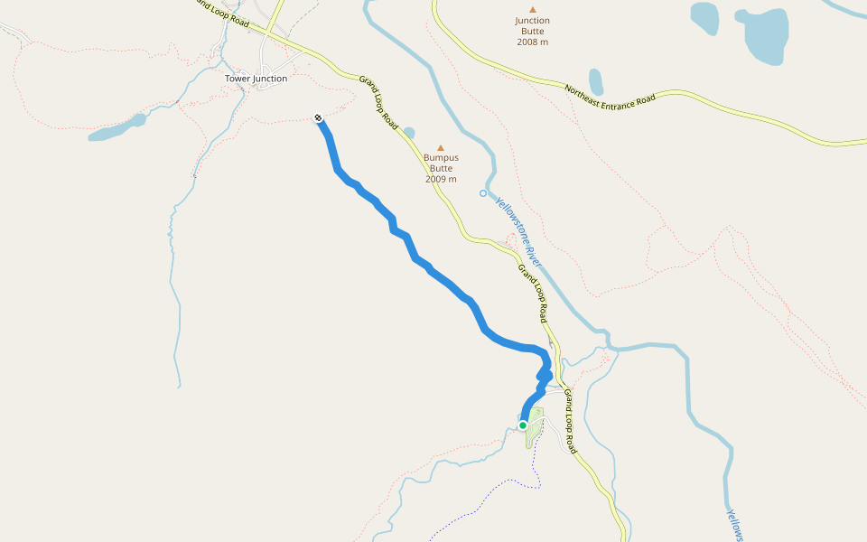 Roosevelt Lodge-Tower Falls walking route map in Devils Den