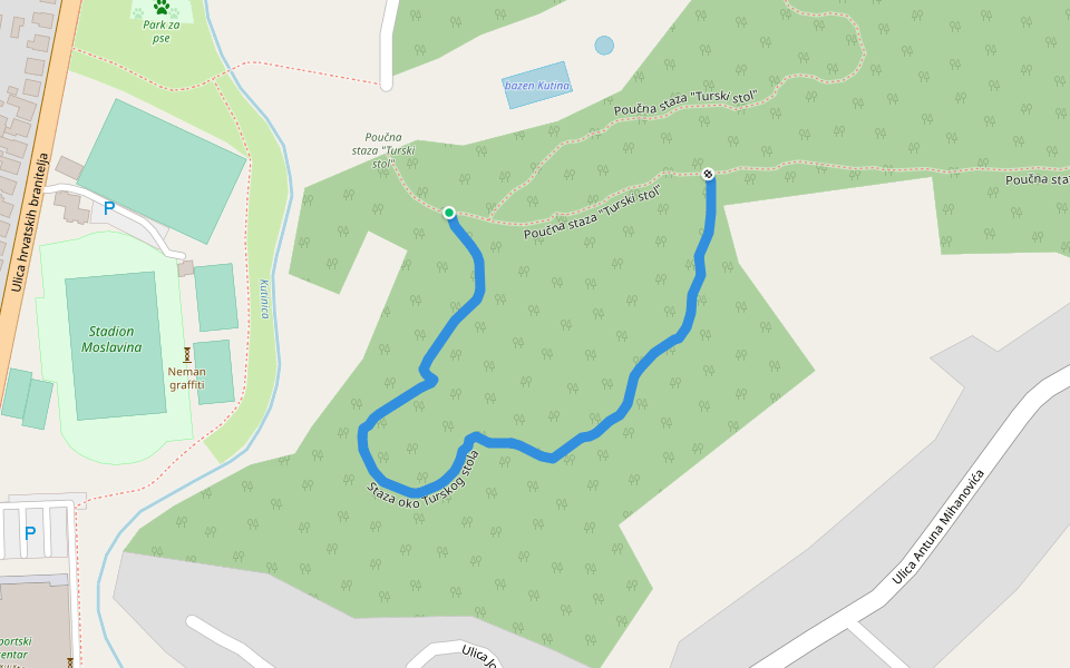 Staza oko Turskog stola walking route map in Kutina