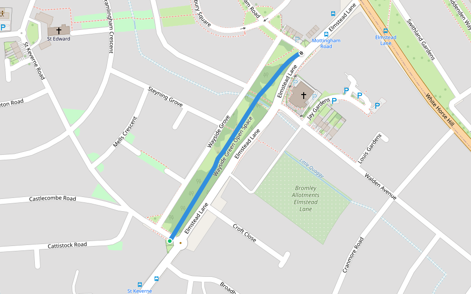 Wayside Green Open Space walking route map in Chislehurst