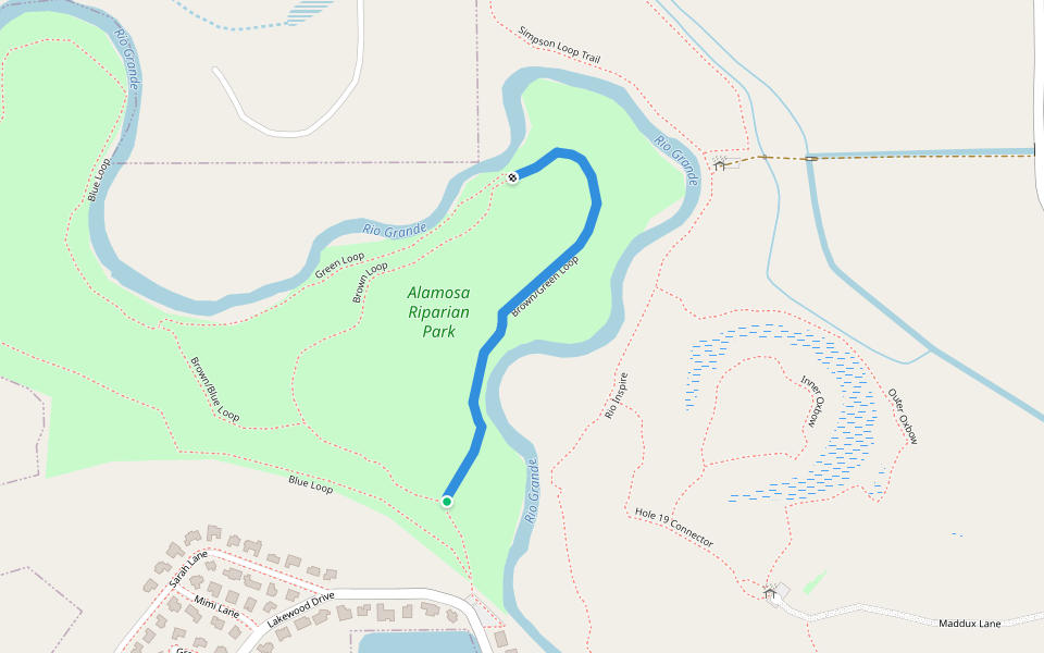 Brown/Green Loop walking route map in Alamosa