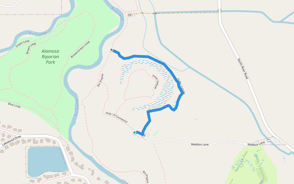 Outer Oxbow walking route map in Alamosa