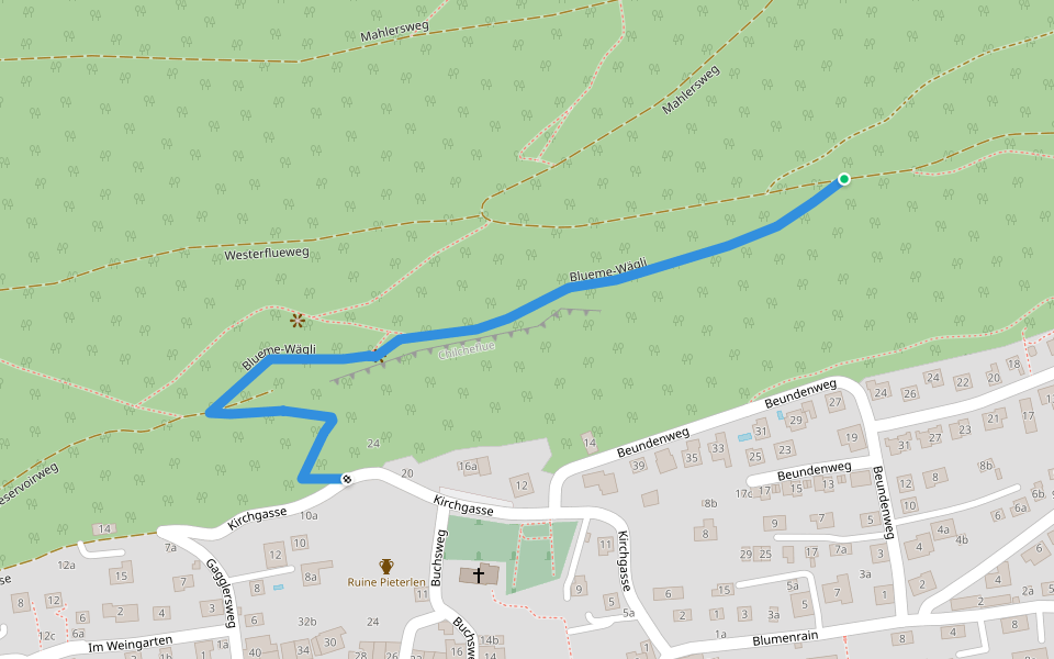 Blueme-Wägli walking route map in Pieterlen