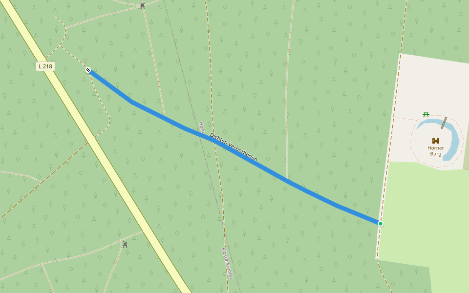 Dichten Verbothenen walking route map in Horn