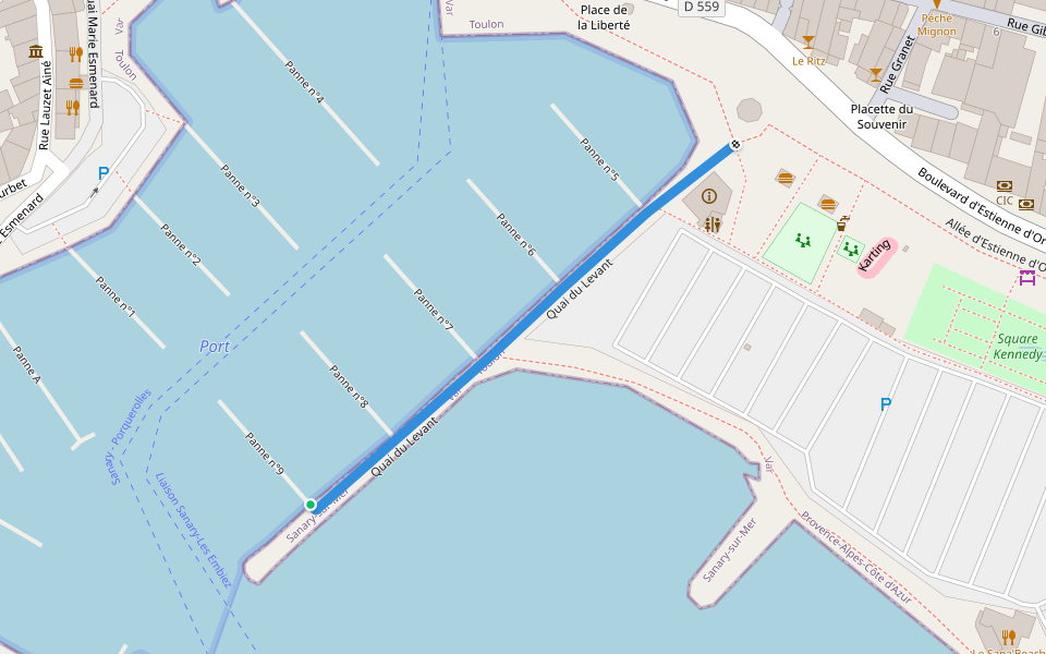 Quai du Levant walking route map in Sanary-sur-Mer