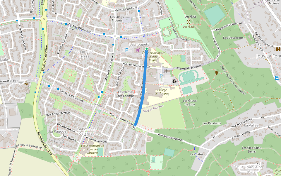 Chemin des Hauts Toupets walking route map in Vauréal
